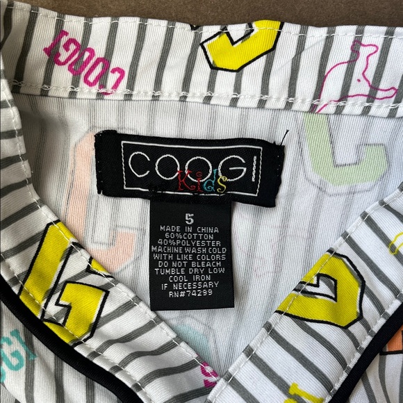 COOGI Kids White Striped Button Down Shirt Kangaroo Multicolor Letters Size 5 - Picture 2 of 5